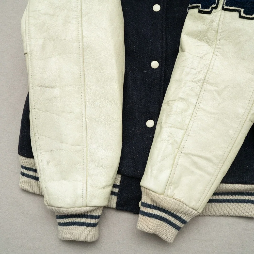 Vtg 80s 90s SBII by Bitterman‎ Fly High Club Varsity Jacket Leather Wool Size S